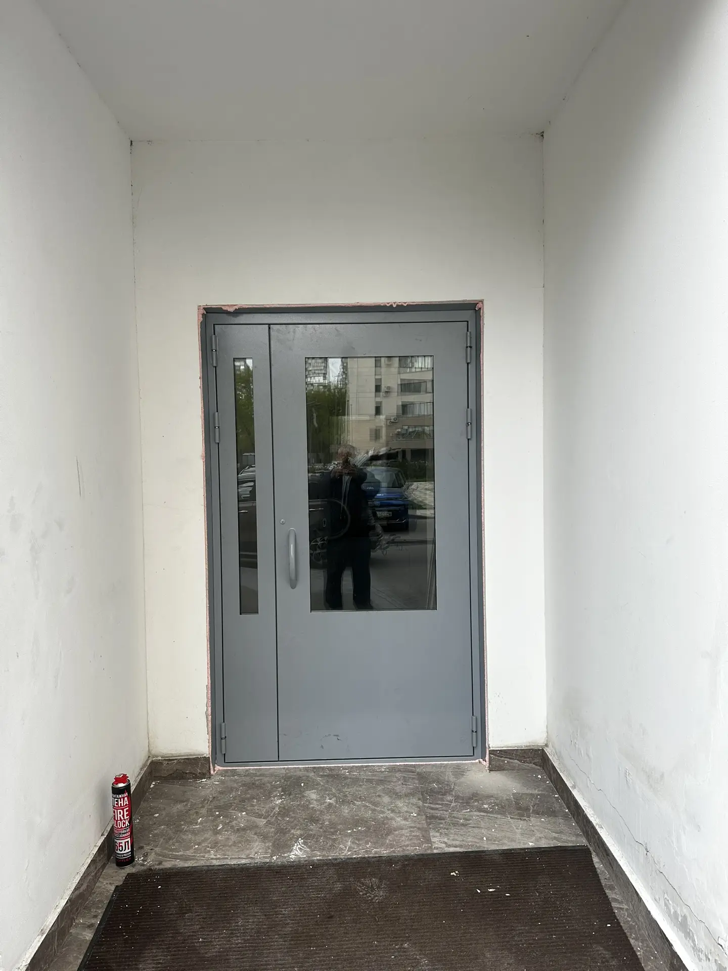 Подъездная двухстворчатая дверь с стеклопакетами